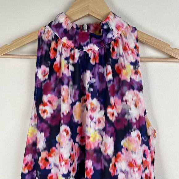 Sam Edelman Brushed Floral High Neck Tiered Dress Size XS Purple Cocktail Party - Picture 4 of 8